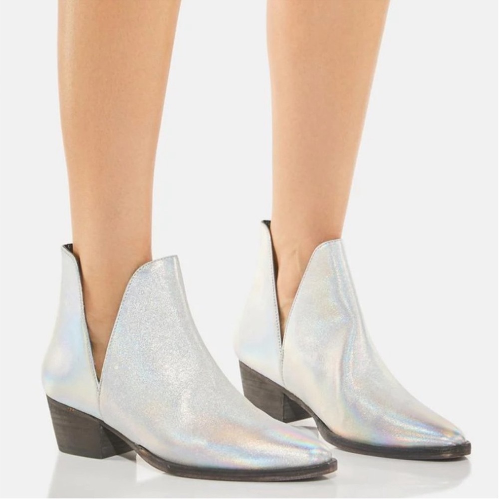 FREE PEOPLE Charm Double V Iridescent Silver Ankle Boots